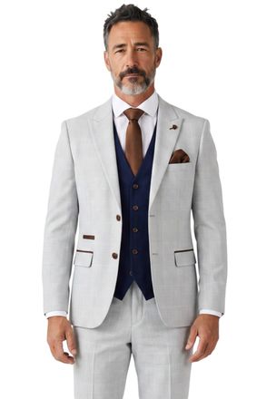 PAUL ANDREW Mark Stone Grey Check 3 Piece Race Day Formal Suit with Navy Waistcoat