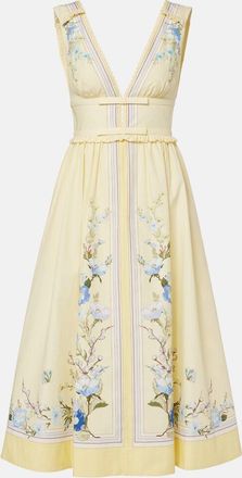 Self Portrait Vestido midi de popel&iacute;n de algod&oacute;n floral