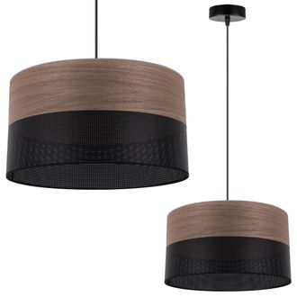 OEM L&aacute;mpara Colgante Individual, Pantalla De Chapa De Nogal, 35 Cm