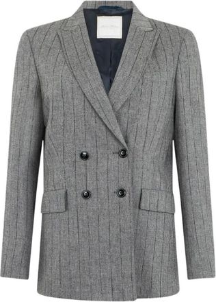 Brooks Brothers Jassen, Dames, Grijs, 2Xs, Wol, Dubbelrijige Pinstripe Wol Blazer