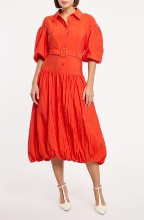 Cinq &agrave; Sept Daliah Belted Puff Sleeve Shirtdress in Red Tangerine at Nordstrom, Size 00