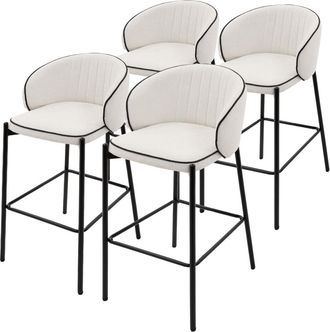 ML Design Set de 4 Taburetes de bar beige 76cm tapizado tela estructura met&aacute;lica