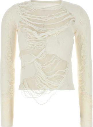 Maison Margiela Ivoor Katoenmix Trui - Dames - Ronde hals truien - Beige - S - Katoen - Truien & Vesten