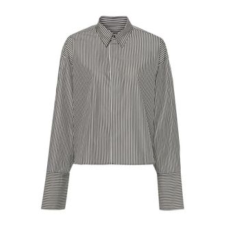Ami Gestreepte Boxy Fit Overhemd Lange Mouw - Dames - Overhemden - Zwart - S - Katoen - Overhemden
