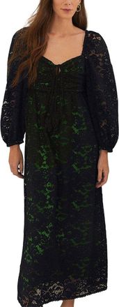 Farm Rio Farm Rio Black Lace Long Sleeve Midi Dress