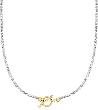 Ross-Simons Sterling Silver and 18kt Gold Over Sterling Popcorn-Chain Toggle Necklace