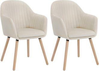 Woltu 2x Kitchen dining chairs Living Room Corner chairs with Velvet Solid Wood Cream