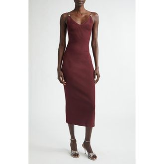 Versace Safety Pin Rib Knit Midi Dress in Burgundy at Nordstrom, Size 12 Us