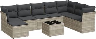 vidaXL Set Muebles Jard&iacute;n 9 Pzas Y Cojines Rat&aacute;n Sint&eacute;tico Gris Claro Vidaxl