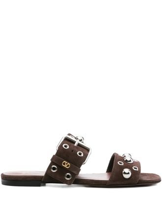 Valentino Garavani studded buckle flats - Brown