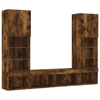 Berkfield Home Versatile 5 Piece TV Wall Units with LED Smoked Oak Engineered Wood in Brown