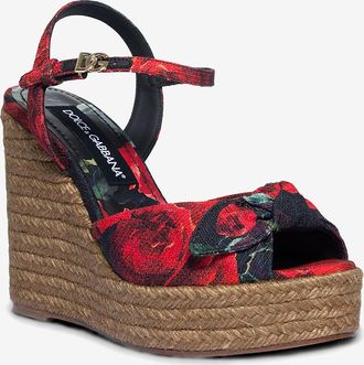 Dolce & Gabbana Keilsandalen aus Canvas mit Rosenprint Lolita 80