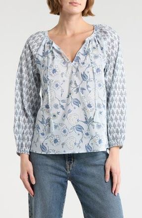 Lucky Brand Floral Long Sleeve Cotton Top in Blue Multi at Nordstrom Rack, Size X-Small