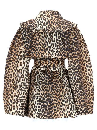 Ganni Leopard Print Recycled Polyamide Trench Coat - Multicolor