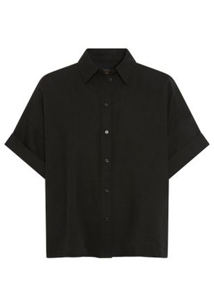 Boss Orange by Hugo Boss Hemdbluse BOSS ORANGE Bisenas Premium Damenmode, Damen, Gr. 34, schwarz 001, Web, Obermaterial: 53% Leinen, 47% Viskose, unifarben, oversize h&uuml;ftbedec