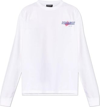 Dsquared2 T-shirt met Lange Mouwen - Heren - Longsleeves - Wit - L - Katoen - Tops