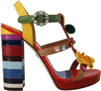 Dolce & Gabbana Cotton Platform Sandalen - Dames - Sandalen met hakken - Veelkleurig - 38 1/2 EU - Katoen - Schoenen
