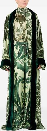 F.R.S. For Restless Sleepers damask-print velvet-trim dress - Green