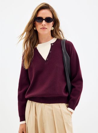 Contemporaine Womens Fooler striped Henley Shirt sweater