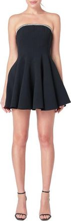 endless rose Embellished Trim Flounced Strapless Fit & Flare Dress in Black at Nordstrom, Size X-Small