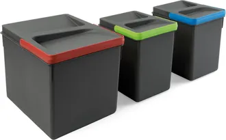 Emuca Kit De Contenedores De Reciclaje Para Caj&oacute;n De Cocina Recycle Altura 216mm, 1x12litros, 2x6litros, Pl&aacute;stico Gris Antracita - Emuca
