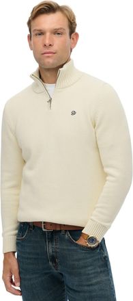 Superdry trui creme half zip katoen gebreid met boord
