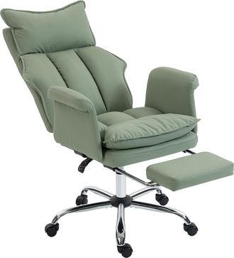 OEM Silla De Escritorio Con Reposapi&eacute;s Respaldo Reclinable Alto Acolchado Grueso Tapizada En Cuero Sint&eacute;tico Ruedas Verde