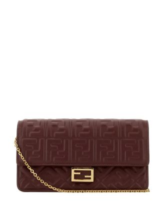 Fendi small baguette embossed shoulder bag - women - Calf Leather - OS - Brown
