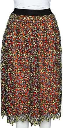 Self Portrait Multicolor Floral Guipure Lace Midi Skirt