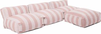 Oviala Conjunto modular de jard&iacute;n con 3 sillones y 1 puf rosa empolvado rayas
