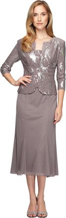 Alex Evenings Womens Tea-Length Dress with Button Front Special Occasion, Tin/Frost, 18 (Pack of 2)
