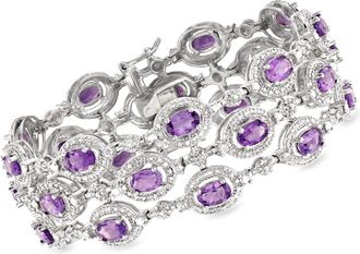 Ross-Simons Amethyst 3-Row Bracelet With Diamond Accent in Sterling Silver