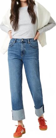 Mavi Savannah Cuffed Straight Leg Jeans In Shaded Blue
