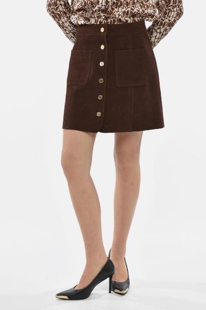 Celine Suede Miniskirt with Gold-Effect Branded Buttons Celine