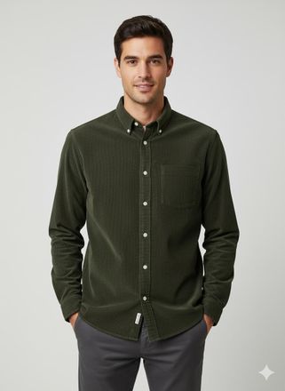 Selected Langarmhemd SELECTED SLHREG-DAN CORD SHIRT LS, Herren, Gr. L, N-Gr, deep depths, Web, Obermaterial: 100% Baumwolle, unifarben, regular fit, 2-Knopf-Ma