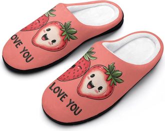 Generic Strawberry I LOVE YOU Womens Slippers Warm House Slippers Indoor House Shoes with Anti-Skid Rubber Sole