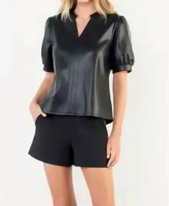 THML Clothing Puff Sleeve Leather Top In Black