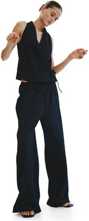 H&M Textured Drawstring Pants in Black at Nordstrom, Size X-Large