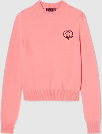 Gucci Wool Cashmere Sweatshirt With Embroidery, Pink, Ready-to-wear