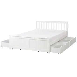 Beliani Cama Con Somier De Madera De Pino Mdf Minimalista Con Almacenaje 4 Cajones 140 X 200 Cm Blanco Olendon