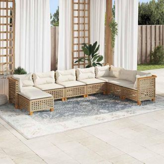 vidaXL Set De Sof&aacute;s De Jard&iacute;n Y Cojines 8 Piezas Rat&aacute;n Sint&eacute;tico Beige Vidaxl