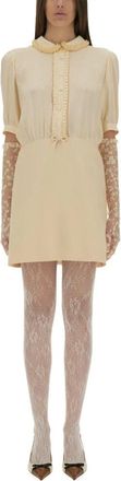 Valentino Kleedjes, Dames, Beige, S, Jurk met ruches, kraag, pofmouwen en mini-lengte