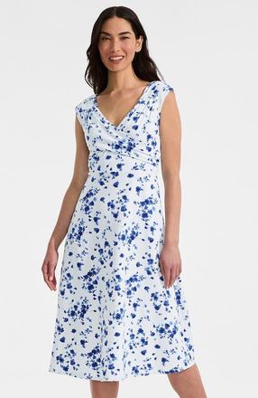 Lands End Cotton Modal Off the Shoulder Wrap Midi Dress in Clearlake Blue Poetic Floral at Nordstrom, Size X-Large P