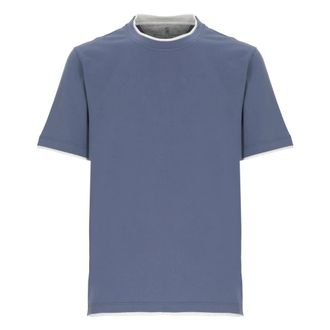 Brunello Cucinelli Brunello Cucinelli, T-Shirts, male, Blue, Size: XL Faux Layered Crew Neck T-Shirt