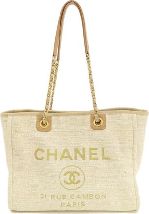 Chanel Gold Ivory White Tweed Tote Bag (Pre-Owned)