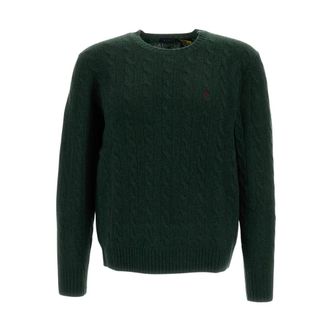 Polo Ralph Lauren Pullover van scheerwol en kasjmier met kabelsteek - Heren - Ronde hals truien - Groen - M - Wol - Truien & Vesten
