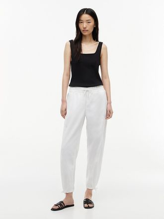 Tommy Hilfiger Womens Linen-Cotton Blend Pull-On Pant - Optic White - XL
