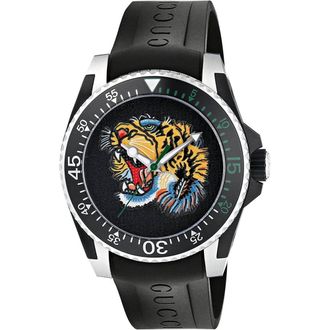 Gucci YA136318 Dive Tiger Motif Black Dial Mens Watch - One Size
