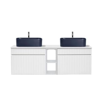 Petits Meubles Mueble lavabo doble 140 cm 2 nichos tableros laminados blanco