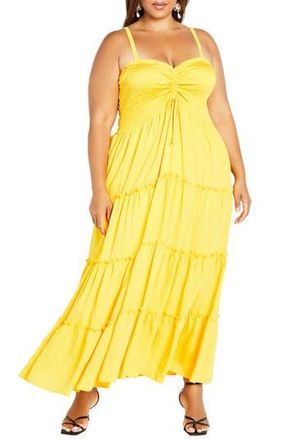 City Chic Alisa Smocked Sleeveless Maxi Dress in Sunshine at Nordstrom Rack, Size Xs/14W
